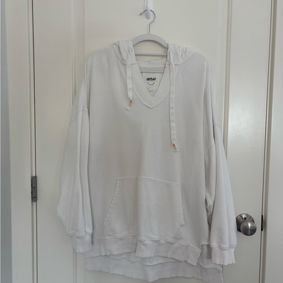 aerie Sweaters - Aerie White V-Neck Hoodie Sweatshirt